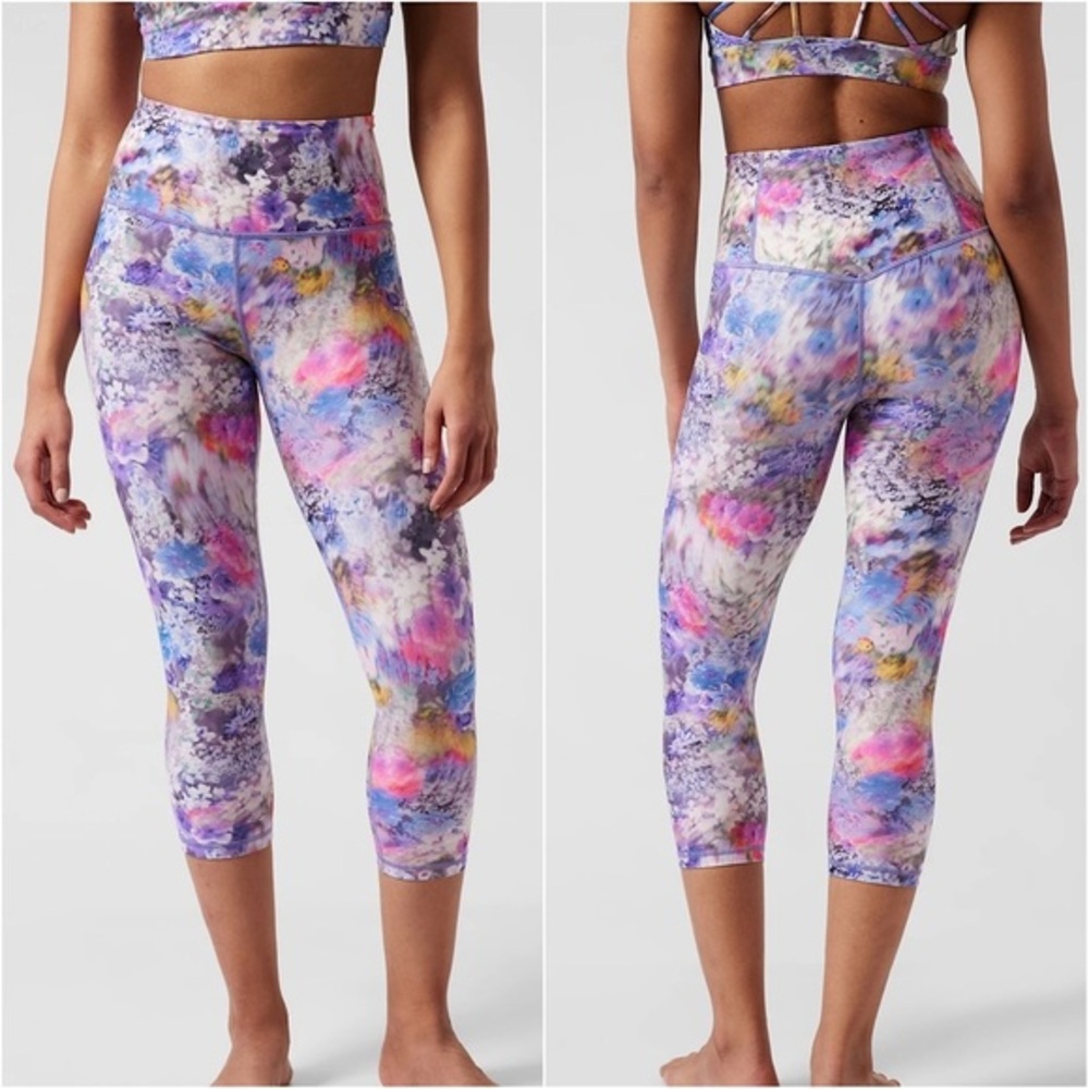 Athleta Elation Capri in Renewed Bloom Chrome Blue